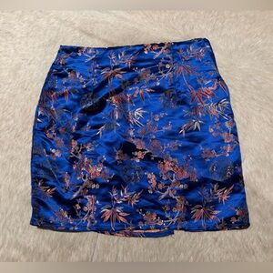 ZAFUL Blue Satin Floral Skirt